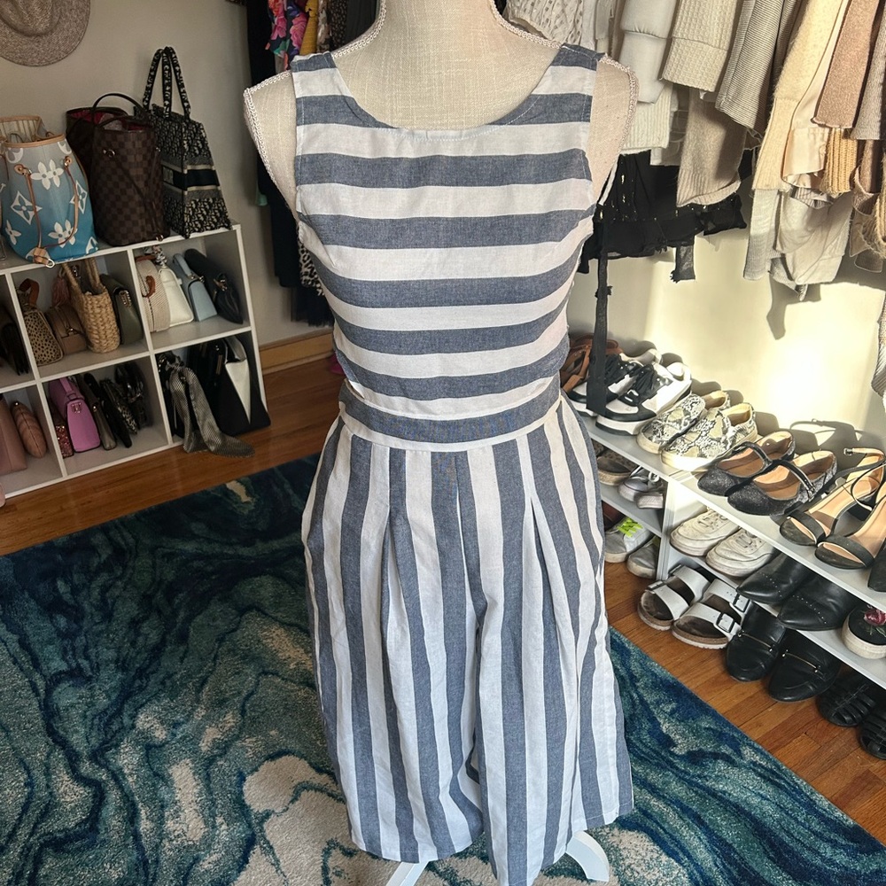 Blue & White Striped Jumpsuit